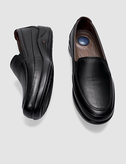 %100 Hakiki Deri Siyah Kadın Comfort Ayakkabı - Görsel 5