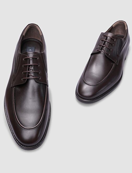 %100 Hakiki Deri Kahverengi Bağcıklı Kösele Enjeksiyon Erkek Klasik Ayakkabı - Görsel 5