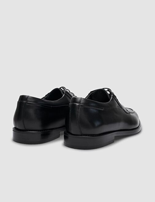 %100 Hakiki Deri Siyah Bağcıklı Kösele Enjeksiyon Erkek Klasik Ayakkabı - Görsel 4