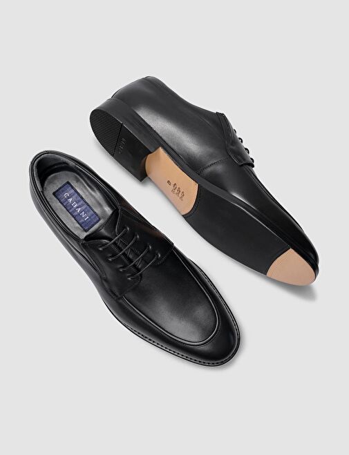 %100 Hakiki Deri Siyah Bağcıklı Kösele Enjeksiyon Erkek Klasik Ayakkabı - Görsel 5