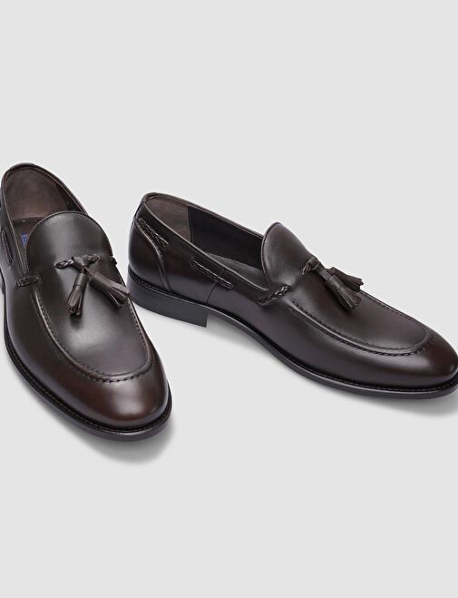 %100 Hakiki Deri Kahverengi Kösele Enjeksiyon Erkek Klasik Ayakkabı - Görsel 5