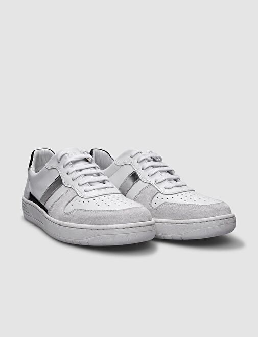 Cabani Ayakkabı Beyaz-Gümüş Kadın Deri Sneaker 124685R - Görsel 3