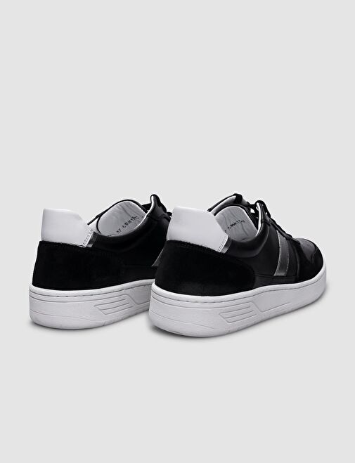 %100 Hakiki Deri Siyah Kadın Spor Ayakkabı - Görsel 4