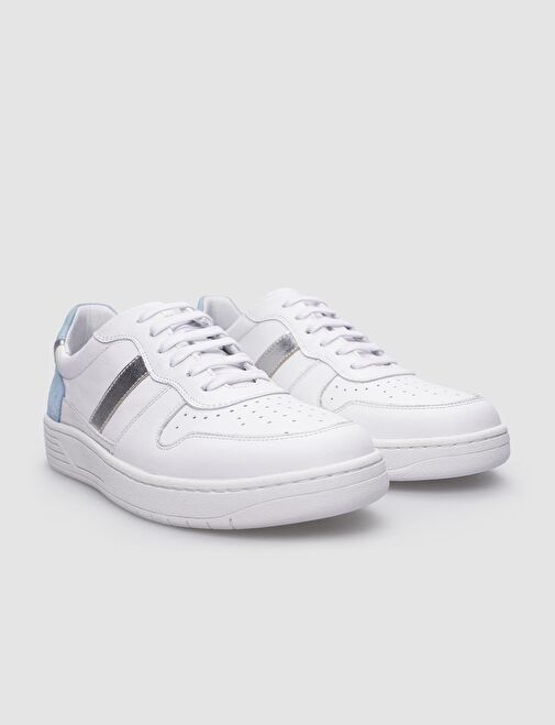Cabani Ayakkabı Beyaz-Mavi Kadın Deri Sneaker 124685S - Görsel 3