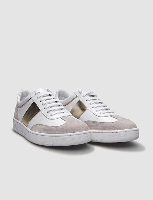 %100 Hakiki Deri Bej Kadın Spor Ayakkabı - Görsel 3