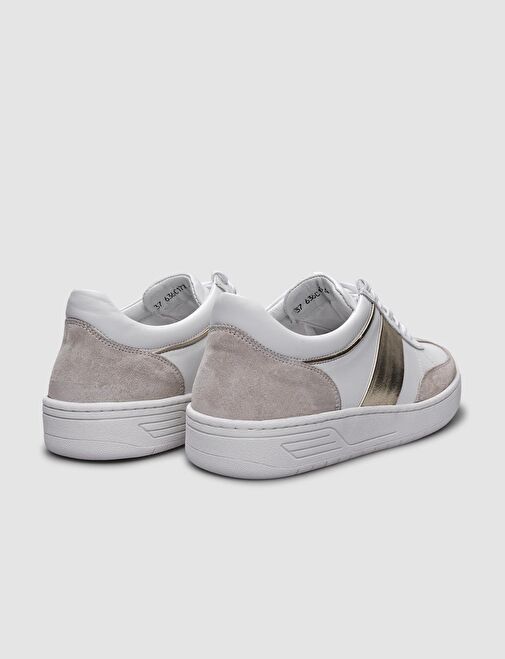 %100 Hakiki Deri Bej Kadın Spor Ayakkabı - Görsel 4