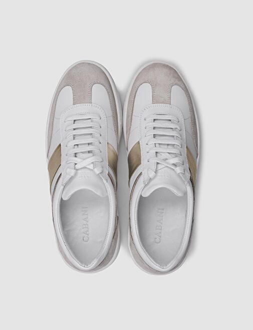 %100 Hakiki Deri Bej Kadın Spor Ayakkabı - Görsel 5