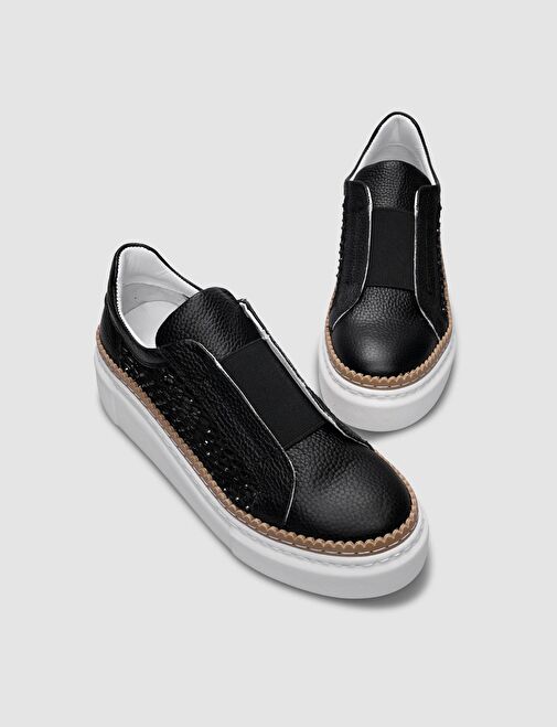 Cabani Ayakkabı Siyah Kadın Deri - Lastik Sneaker 124686 - Görsel 5