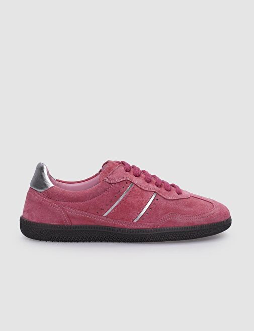 %100 Hakiki Deri Pembe Süet Bağcıklı Kadın Sneaker - Görsel 2