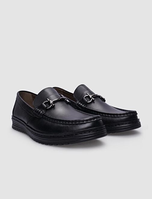 %100 Hakiki Deri Siyah Tokalı Erkek Günlük Ayakkabı - Görsel 3