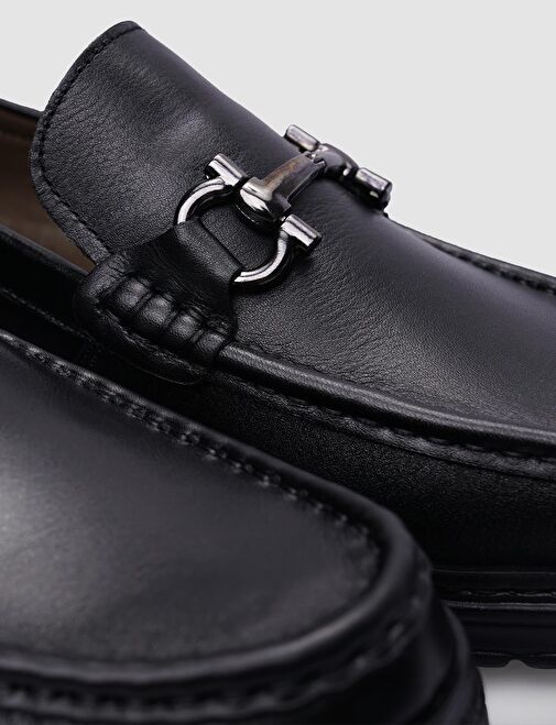 %100 Hakiki Deri Siyah Tokalı Erkek Günlük Ayakkabı - Görsel 5