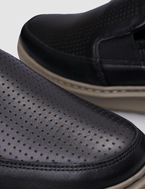 %100 Hakiki Deri Siyah Erkek Günlük Ayakkabı - Görsel 5