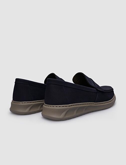 %100 Hakiki Deri Lacivert Nubuk Erkek Günlük Ayakkabı - Görsel 4