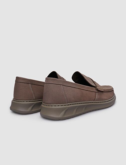 %100 Hakiki Deri Bej Nubuk Erkek Günlük Ayakkabı - Görsel 4