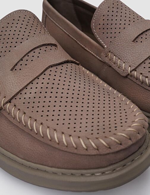 %100 Hakiki Deri Bej Nubuk Erkek Günlük Ayakkabı - Görsel 5