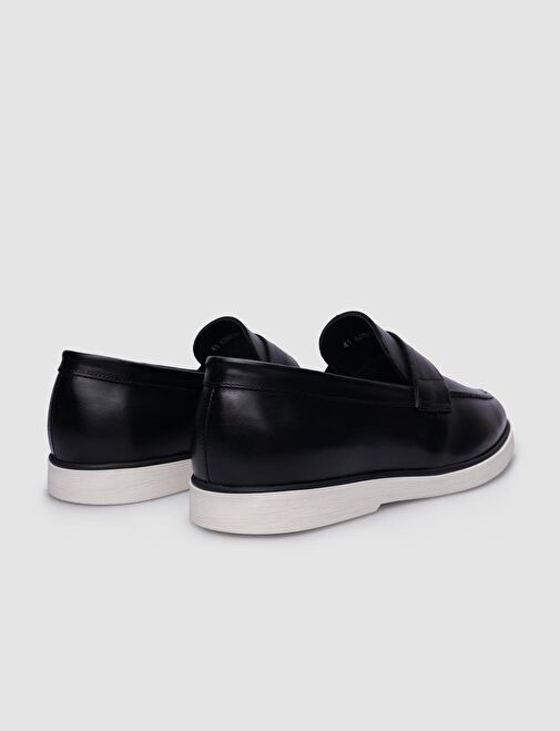 %100 Hakiki Deri Siyah Erkek Günlük Ayakkabı - Görsel 4