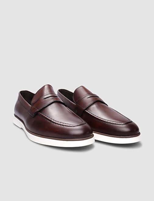 %100 Hakiki Deri Kahverengi Erkek Günlük Ayakkabı - Görsel 3