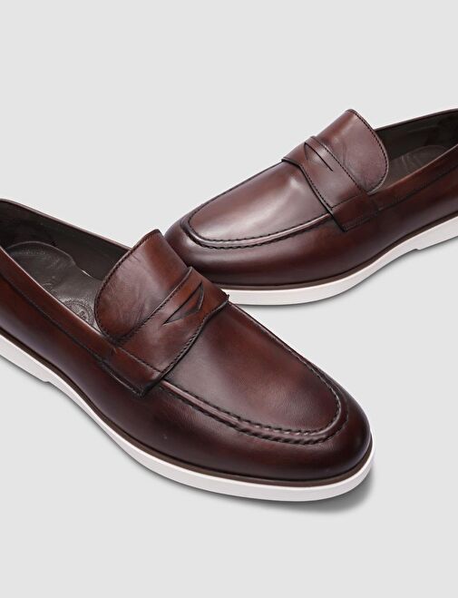 %100 Hakiki Deri Kahverengi Erkek Günlük Ayakkabı - Görsel 5