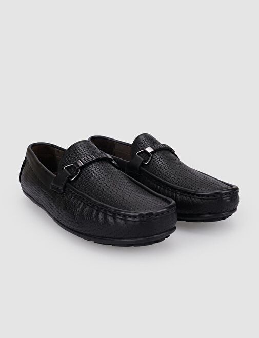 %100 Hakiki Deri Siyah Tokalı Erkek Loafer - Görsel 3