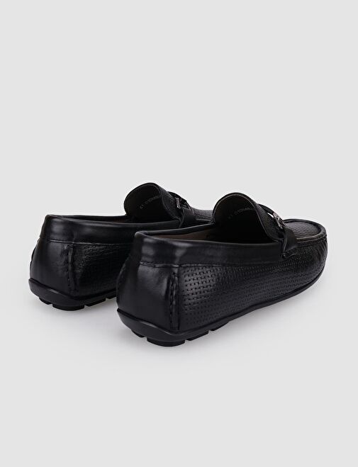 %100 Hakiki Deri Siyah Tokalı Erkek Loafer - Görsel 4