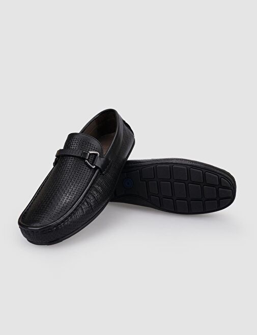 %100 Hakiki Deri Siyah Tokalı Erkek Loafer - Görsel 5