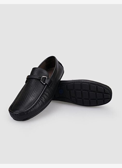 %100 Hakiki Deri Siyah Tokalı Erkek Loafer - Görsel 5