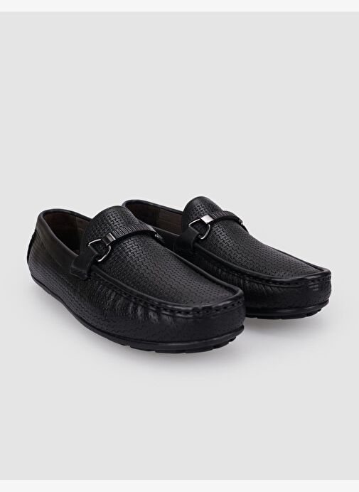%100 Hakiki Deri Siyah Tokalı Erkek Loafer - Görsel 3