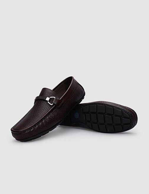 %100 Hakiki Deri Kahverengi Tokalı Erkek Loafer - Görsel 5