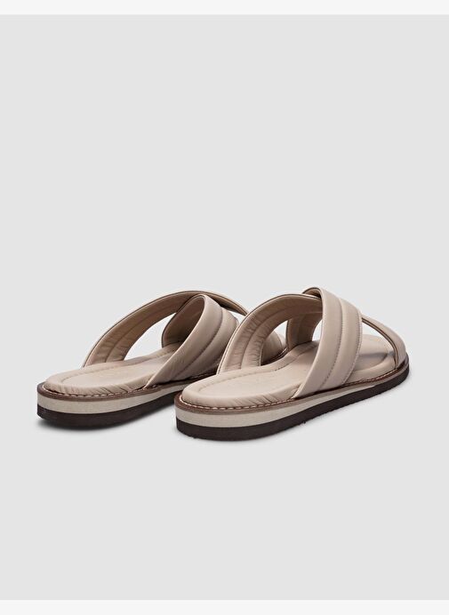 %100 Hakiki Deri Bej Çapraz Bantlı Erkek Terlik - Görsel 4