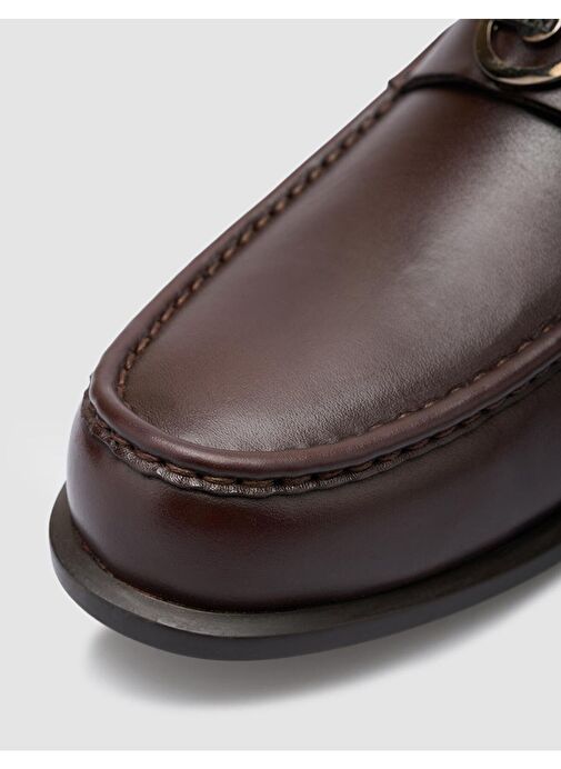 %100 Hakiki Deri Kahverengi Tokalı Erkek Günlük Ayakkabı - Görsel 7