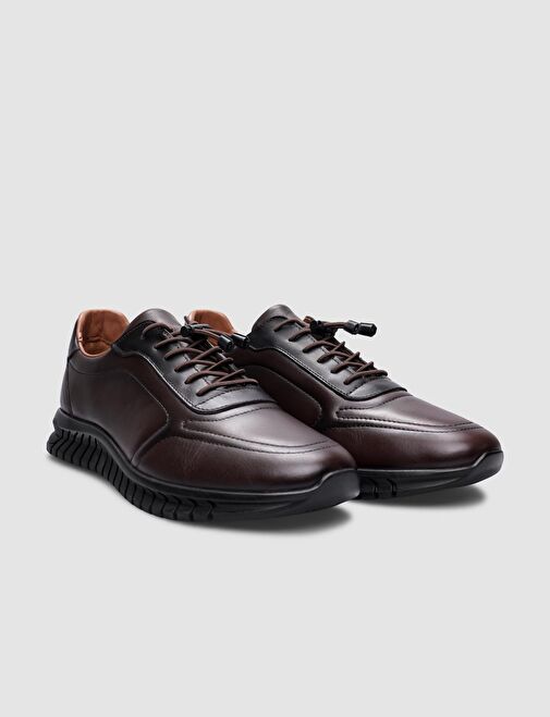 %100 Hakiki Deri Kahverengi Klips Bağcıklı Erkek Günlük Ayakkabı - Görsel 3