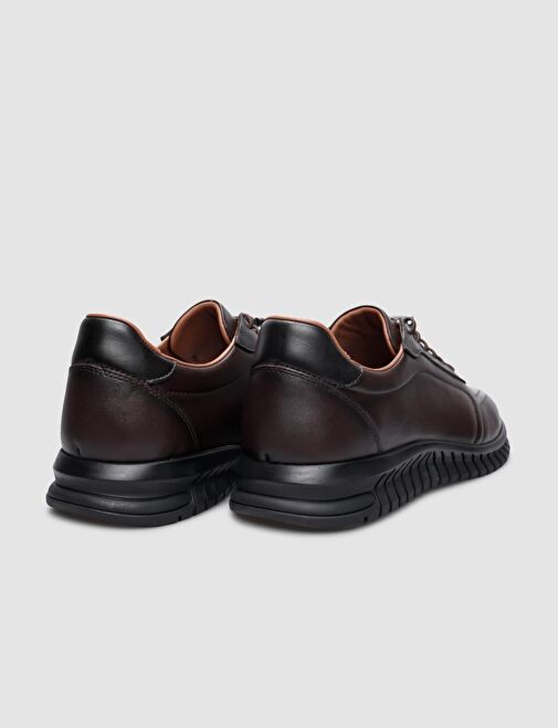 %100 Hakiki Deri Kahverengi Klips Bağcıklı Erkek Günlük Ayakkabı - Görsel 4