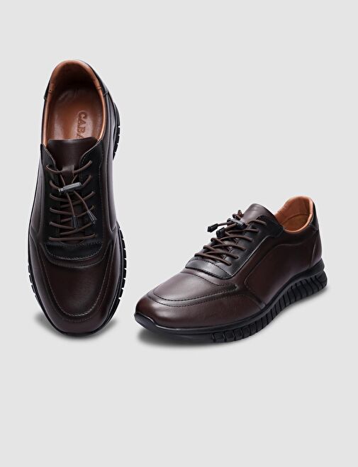 %100 Hakiki Deri Kahverengi Klips Bağcıklı Erkek Günlük Ayakkabı - Görsel 5