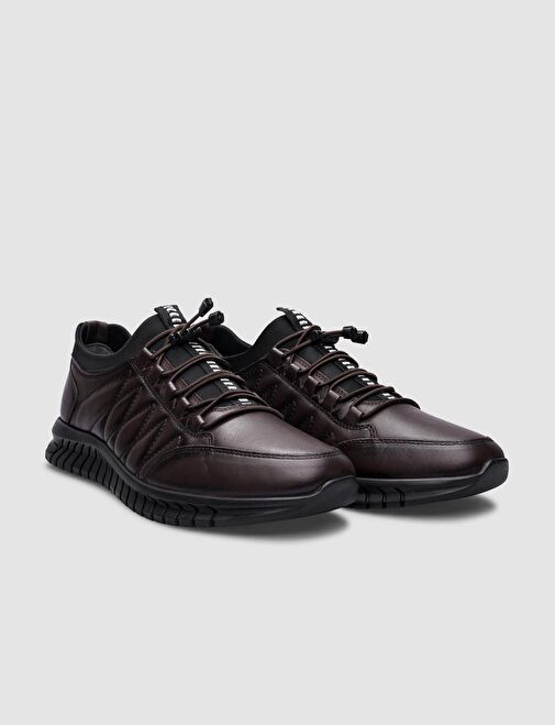 %100 Hakiki Deri Kahverengi Desenli Klips Bağcıklı Erkek Günlük Ayakkabı - Görsel 3