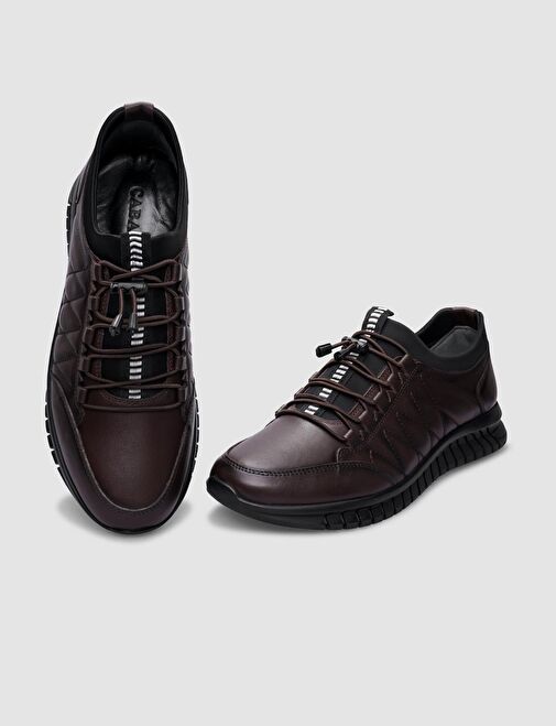 %100 Hakiki Deri Kahverengi Desenli Klips Bağcıklı Erkek Günlük Ayakkabı - Görsel 5