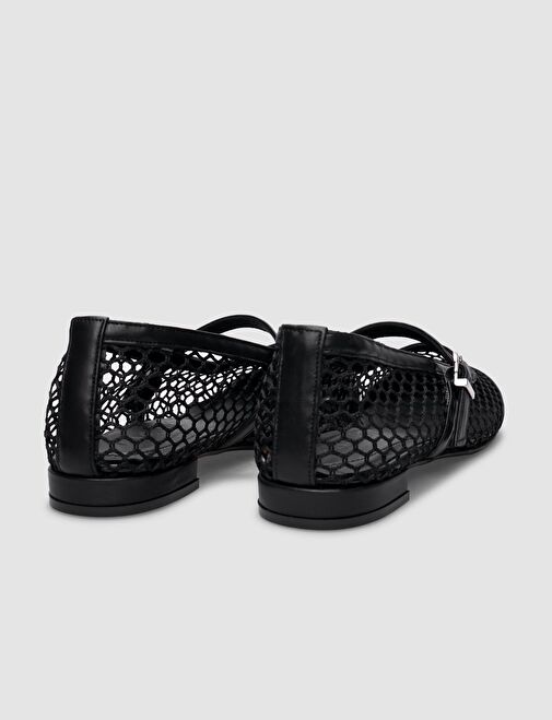 %100 Hakiki Deri Siyah Fileli Toka Detaylı Kadın Babet - Görsel 4