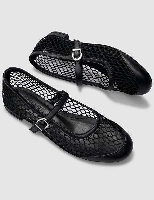 %100 Hakiki Deri Siyah Fileli Toka Detaylı Kadın Babet - Görsel 5