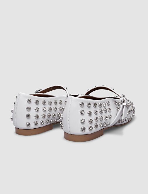 %100 Hakiki Deri Beyaz Taşlı Kadın Babet - Görsel 4