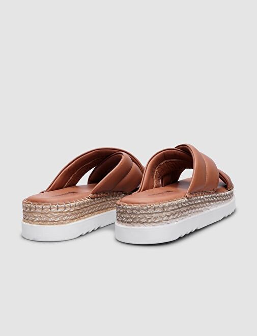 %100 Hakiki Deri Taba Çapraz Bantlı Kadın Terlik - Görsel 4