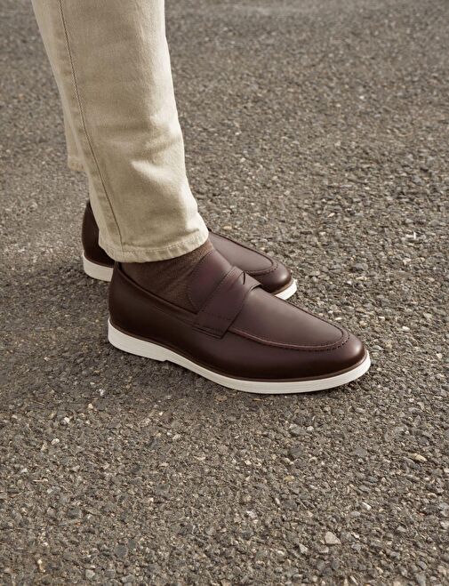 %100 Hakiki Deri Kahverengi Erkek Günlük Ayakkabı - Görsel 2