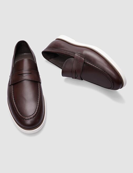 %100 Hakiki Deri Kahverengi Erkek Günlük Ayakkabı - Görsel 6
