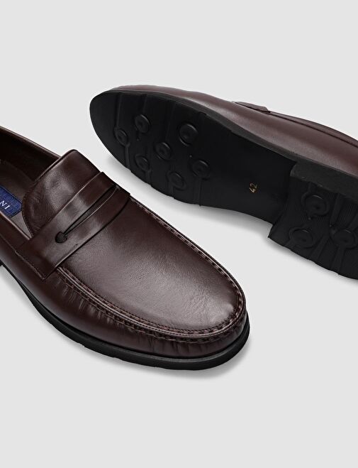 %100 Hakiki Deri Kahverengi Bağcıksız Erkek Günlük Ayakkabı - Görsel 3