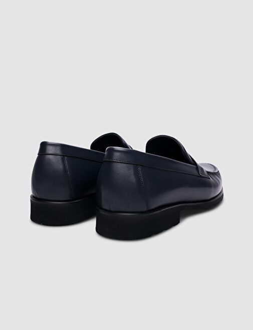 %100 Hakiki Deri Lacivert Bağcıksız Erkek Günlük Ayakkabı - Görsel 4
