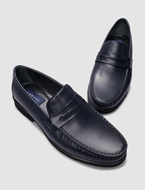 %100 Hakiki Deri Lacivert Bağcıksız Erkek Günlük Ayakkabı - Görsel 5