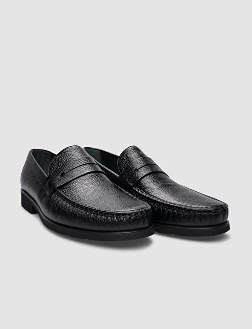 %100 Hakiki Deri Siyah Bağcıksız Erkek Günlük Ayakkabı - Görsel 3