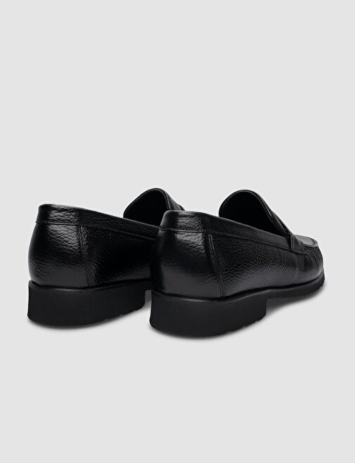 %100 Hakiki Deri Siyah Bağcıksız Erkek Günlük Ayakkabı - Görsel 4