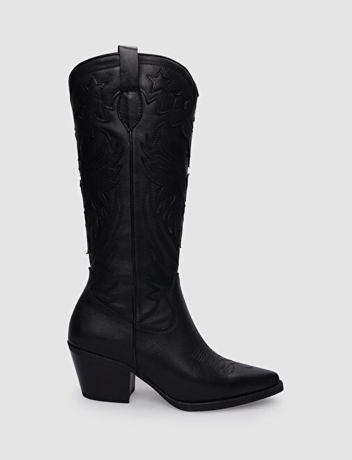 %100 Hakiki Deri Siyah Fermuarlı Kadın Kovboy Çizme - Görsel 2