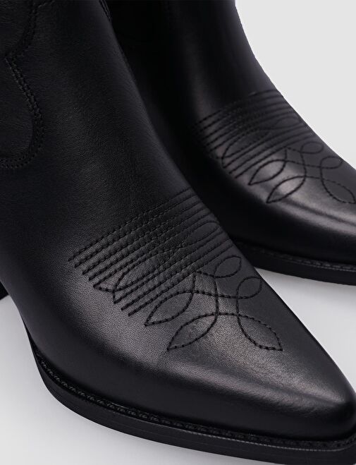 %100 Hakiki Deri Siyah Fermuarlı Kadın Kovboy Çizme - Görsel 6