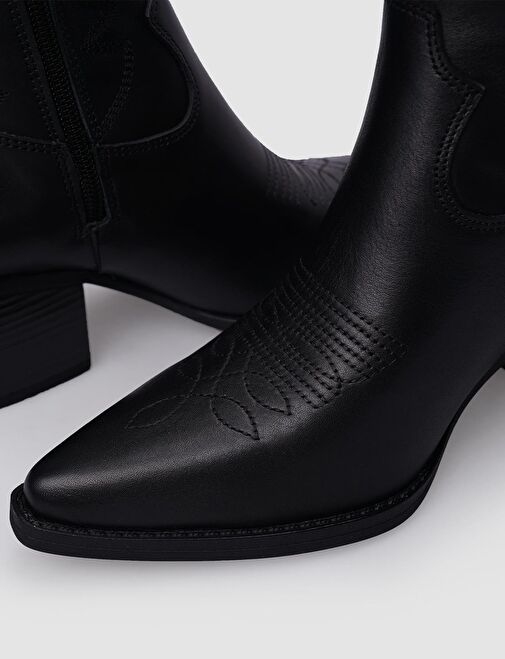 %100 Hakiki Deri Siyah Fermuarlı Kadın Kovboy Çizme - Görsel 7