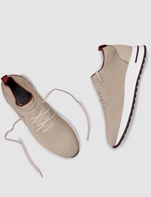 Triko Bej Bağcıklı Kadın Sneaker - Görsel 5